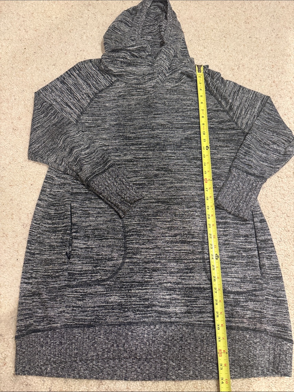 Police Women's Black and Gray Hooded Marled Tunic Sweater